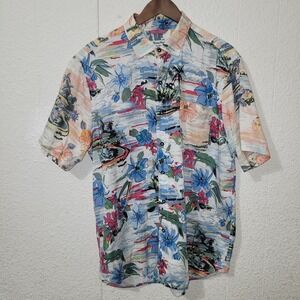 Tommy Bahama Tencel Hawaiian Shirt Lg All Over Print Casual